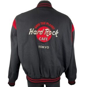 VTG Hard Rock Cafe Tokyo Japan Varsity Bomber Jacket Black Red Large USA Made